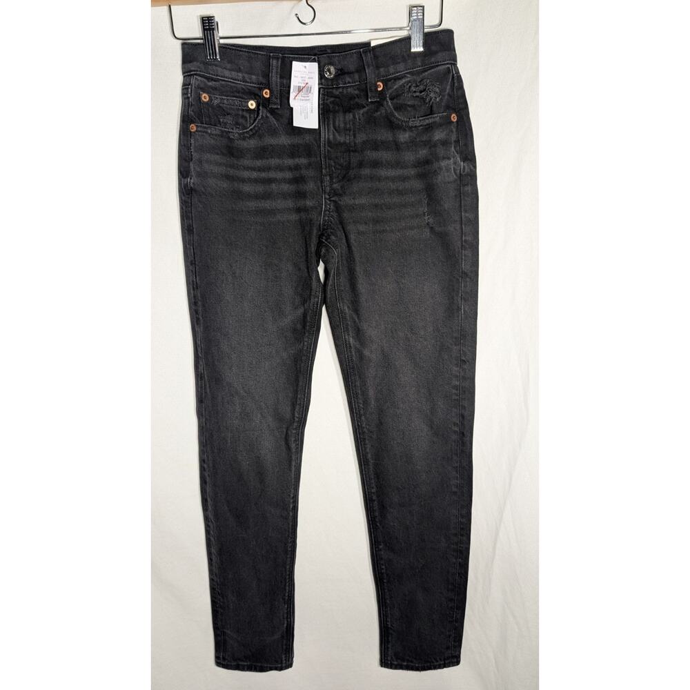 American Eagle Womens Charcoal 90s Skinny Stretch Jeans Sz O 25w Distressed